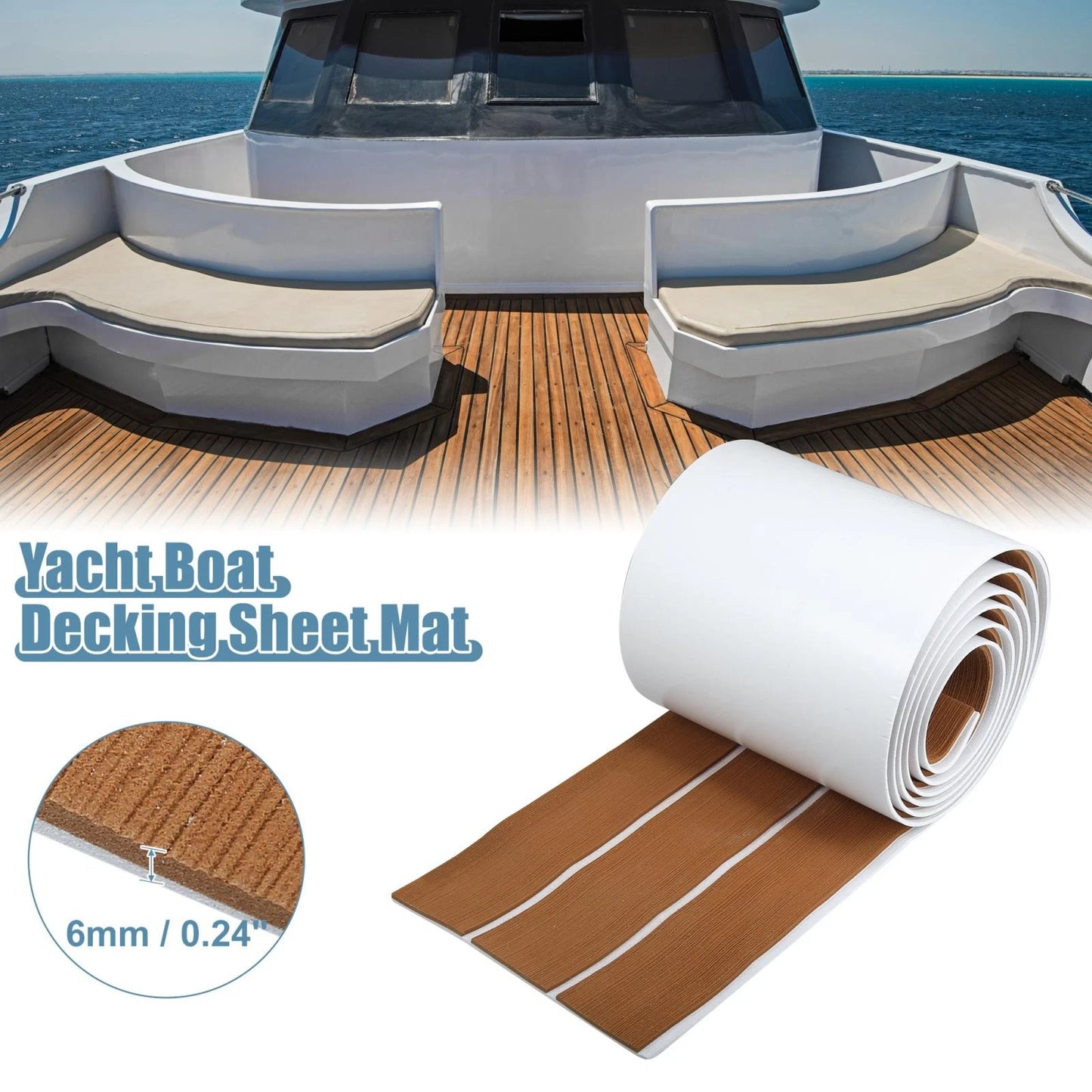 95"x7" EVA Faux Teak Decking Sheet Carpet Mat for Boat Yacht Marine Brown White