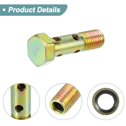 2 x M8x1 32mm Motorcycle 6 Hole Hollow Bolts Screws with Washer for Motorcycle
