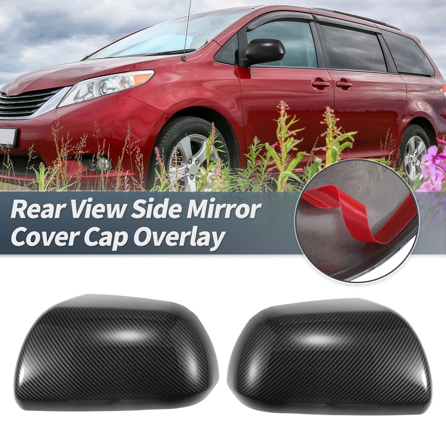 Rearview Mirror Cover Overlay  Black Carbon Fiber for Toyota Sienna (11-20)