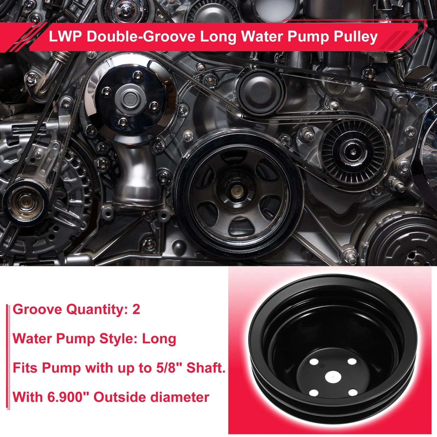 LWP Double-Groove Long Water Pump Pulley for Chevy SBC Small Block
