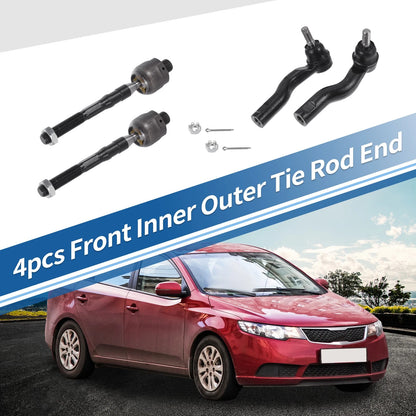4 x Front Inner Outer Tie Rod End Links Kit for Ford Fusion, Lincoln MKZ