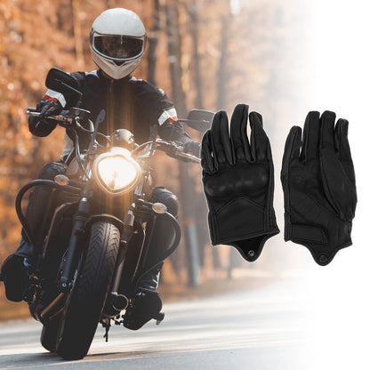 L Motorcycle Gloves Breathable Full Finger Leather Without Hole Black 1 Pair