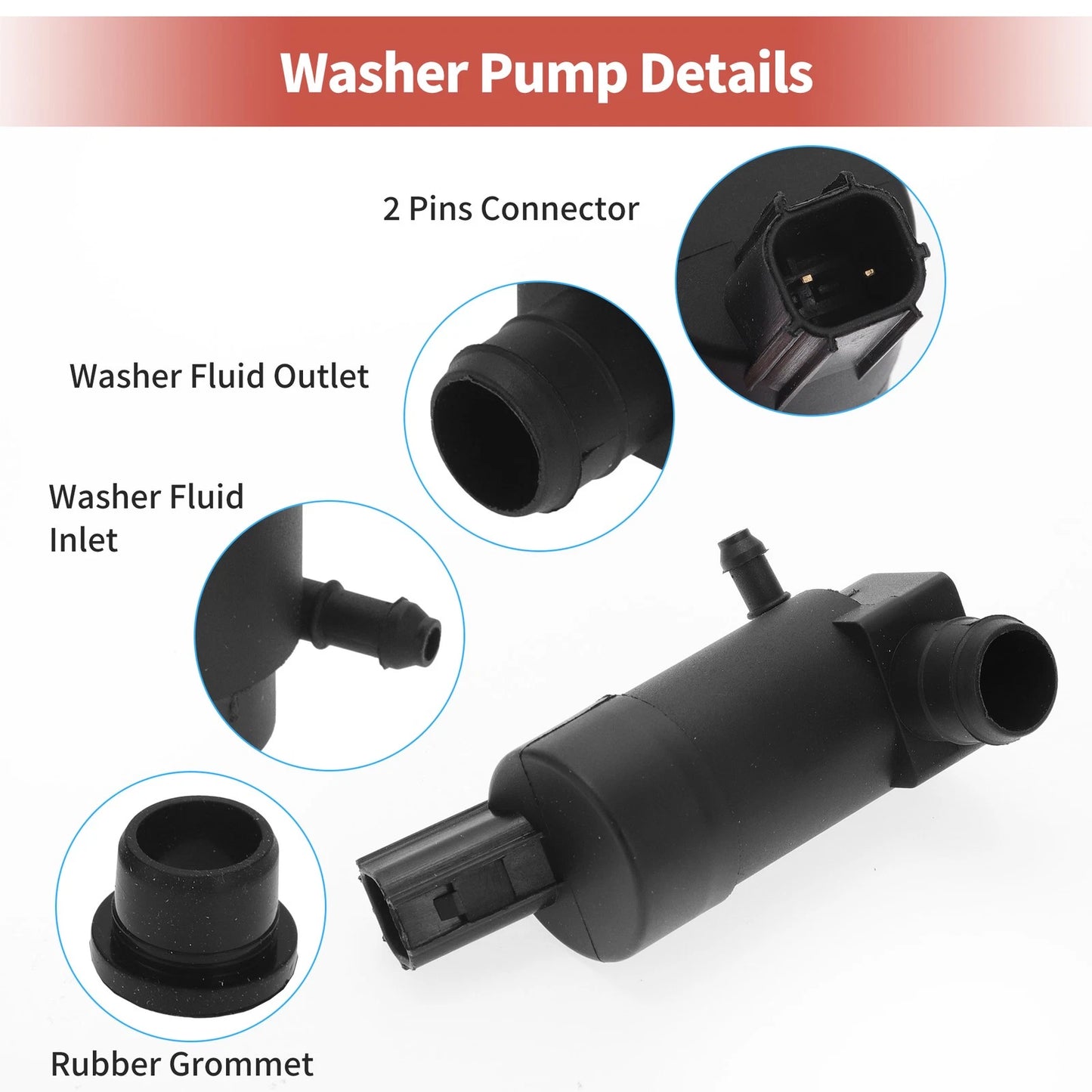 Windshield Washer Pump w/ Grommet for Ford (No.1S7117K624DD)