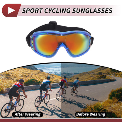 Goggles for Motorcycle Riding Red Lens Blue Frame PC PU Sunglasses