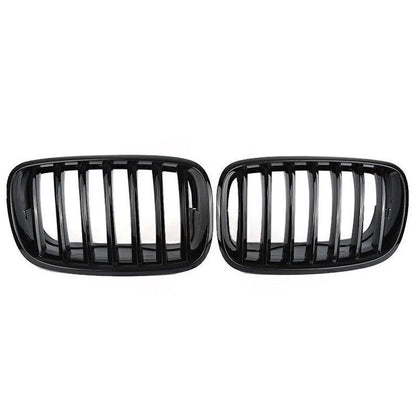 2 x Front Hood Kidney Grills Glossy Black for BMW X5 X6 E70 E71 (2007-2013)