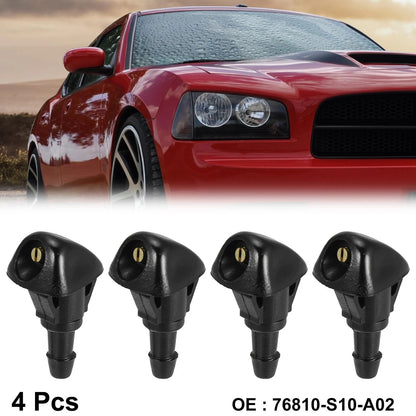 4 x Black ABS Front Windshield Wiper Cleaning Jet Nozzles for Honda Civic CR-V