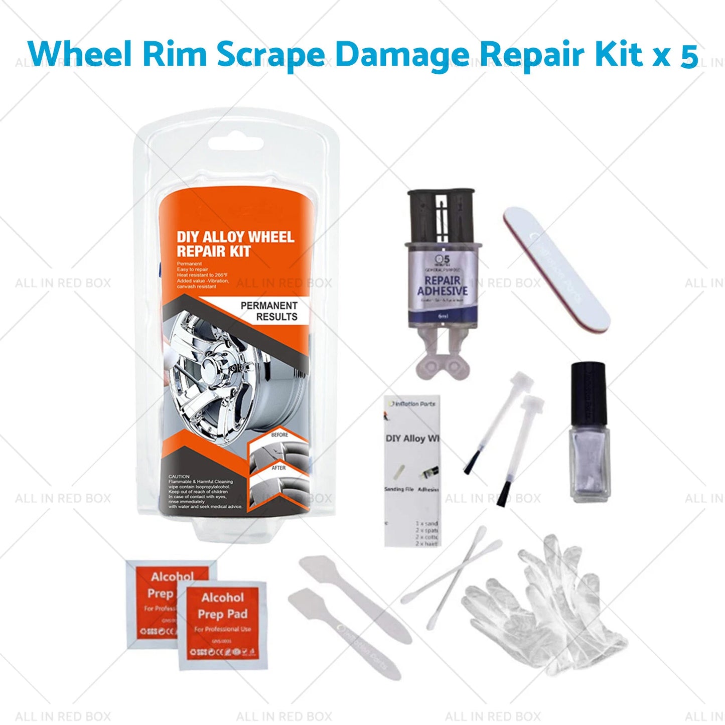 5x Wheel Rim Scuff Repair Kit for Car - Fix Scrapes & Damage