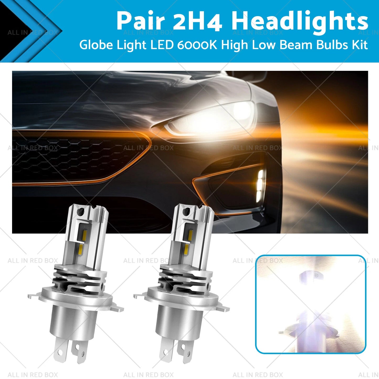H4 LED Headlight Bulbs 6000K High Low Beam for Car