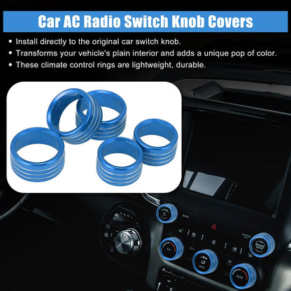 5x Blue Car AC Radio Switch Knob Cover for Dodge Ram 1500 (2018-2020)