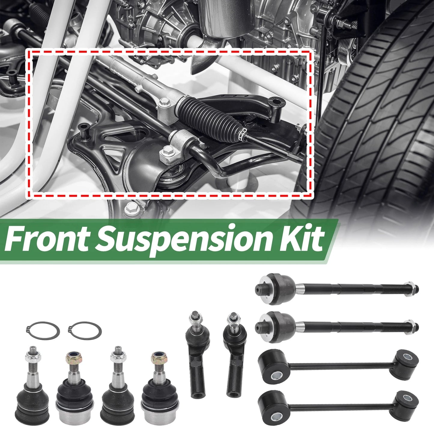 10 Pcs Suspension Kit Tie Rod Ends Sway Bar Links for Jeep