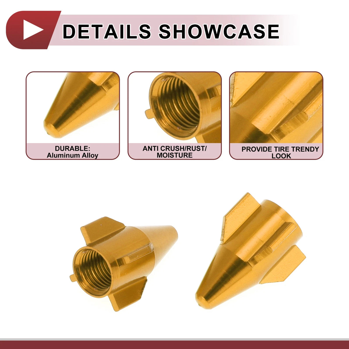 4 x Gold Tone Mini Rocket Style Tire Valve Stem Dust Covers for Cars
