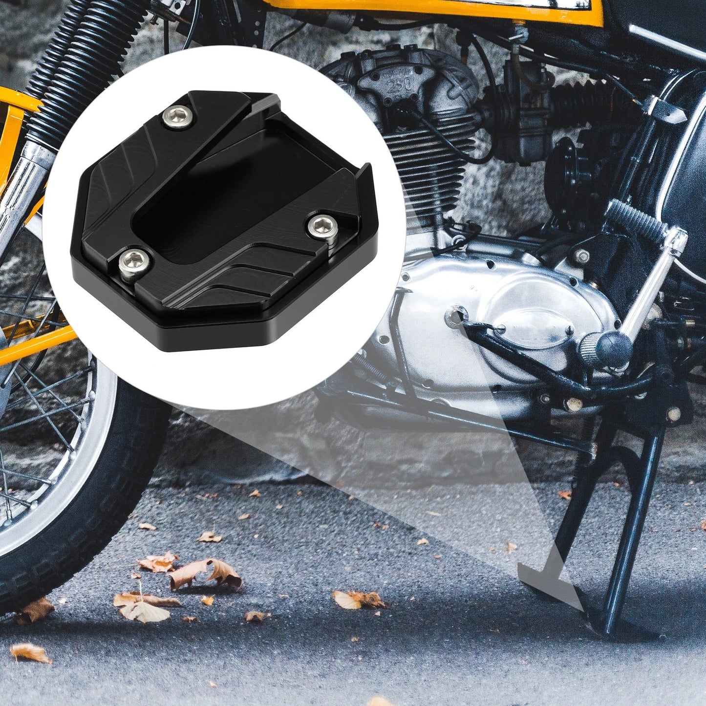1 Pcs Universal Kickstand Pad CNC Side Stand Foot Extension Black for Motorcycle