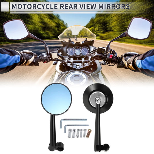 2 x M8/M10 Rear View Mirrors for Motorcycles Silver Tone Aluminum Alloy