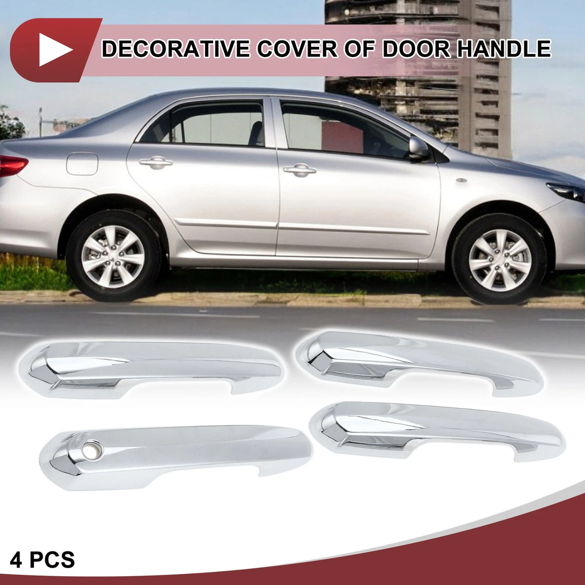 4 Pcs Car Door Handle Covers for Toyota Rav4 (2019-2024) Silver Tone ABS