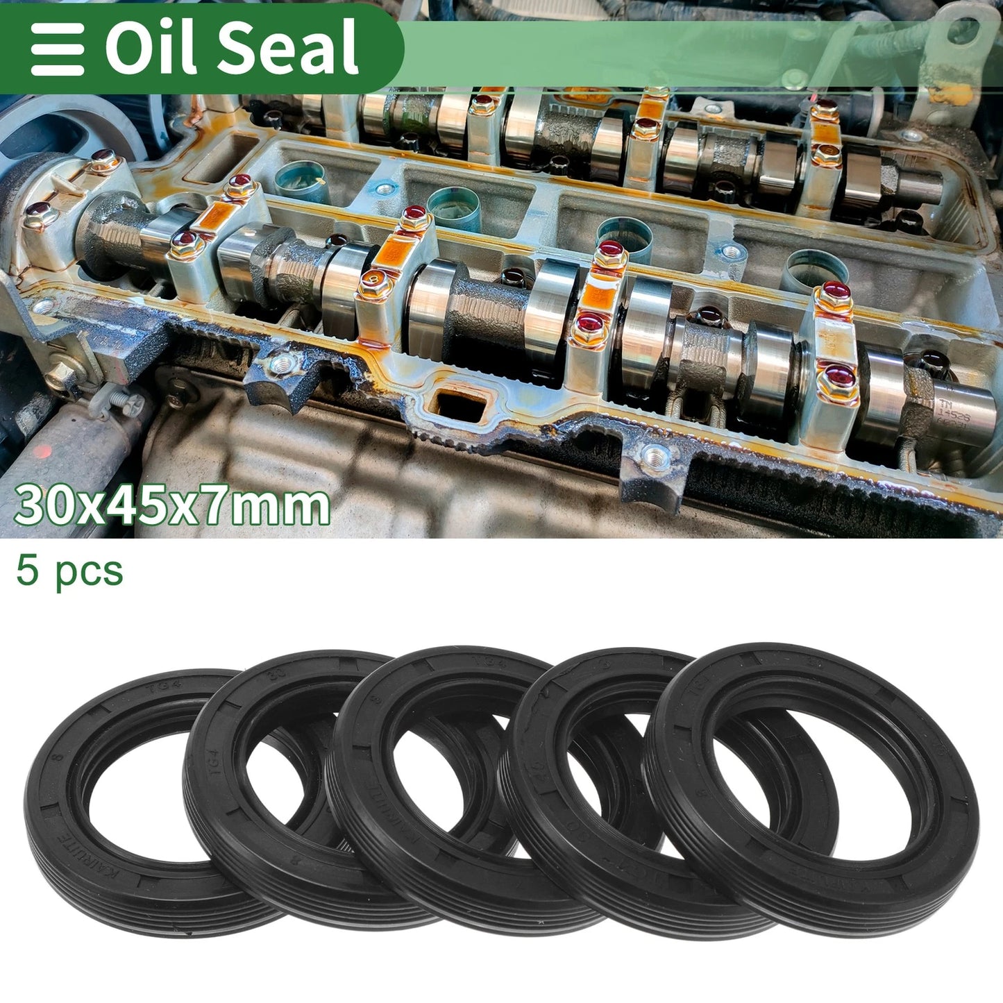 Oil Seal / 30x45x7mm Black 5 Pcs / Lip Seal Ring Rotary Shaft Seal for TG4