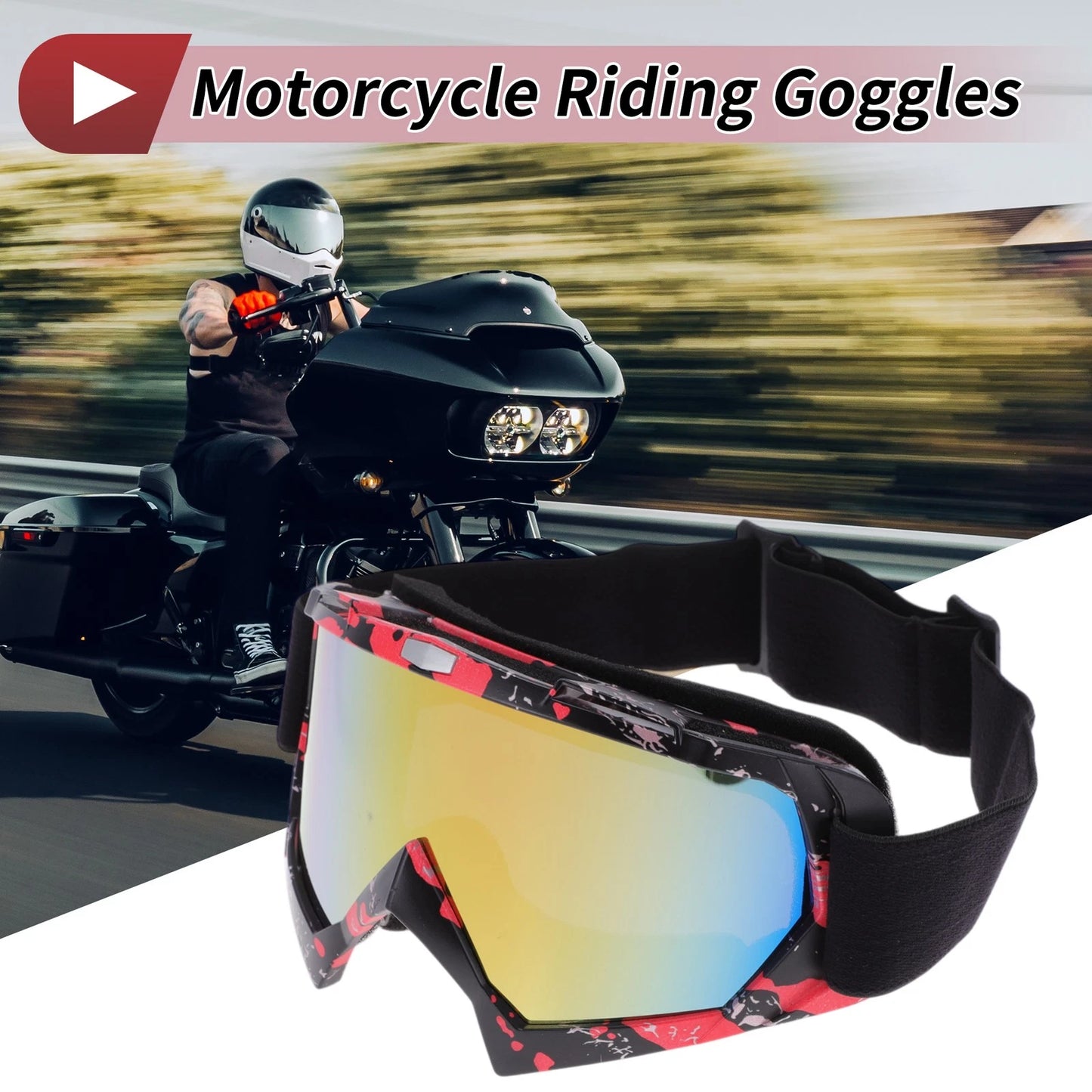 Motorcycle Riding Goggles Colorful Lens Red Black White Frame PC TPU