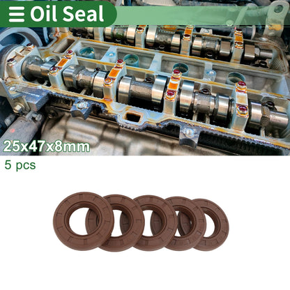 Oil Seal 25x47x8mm FKM Rubber Brown 5 Pcs