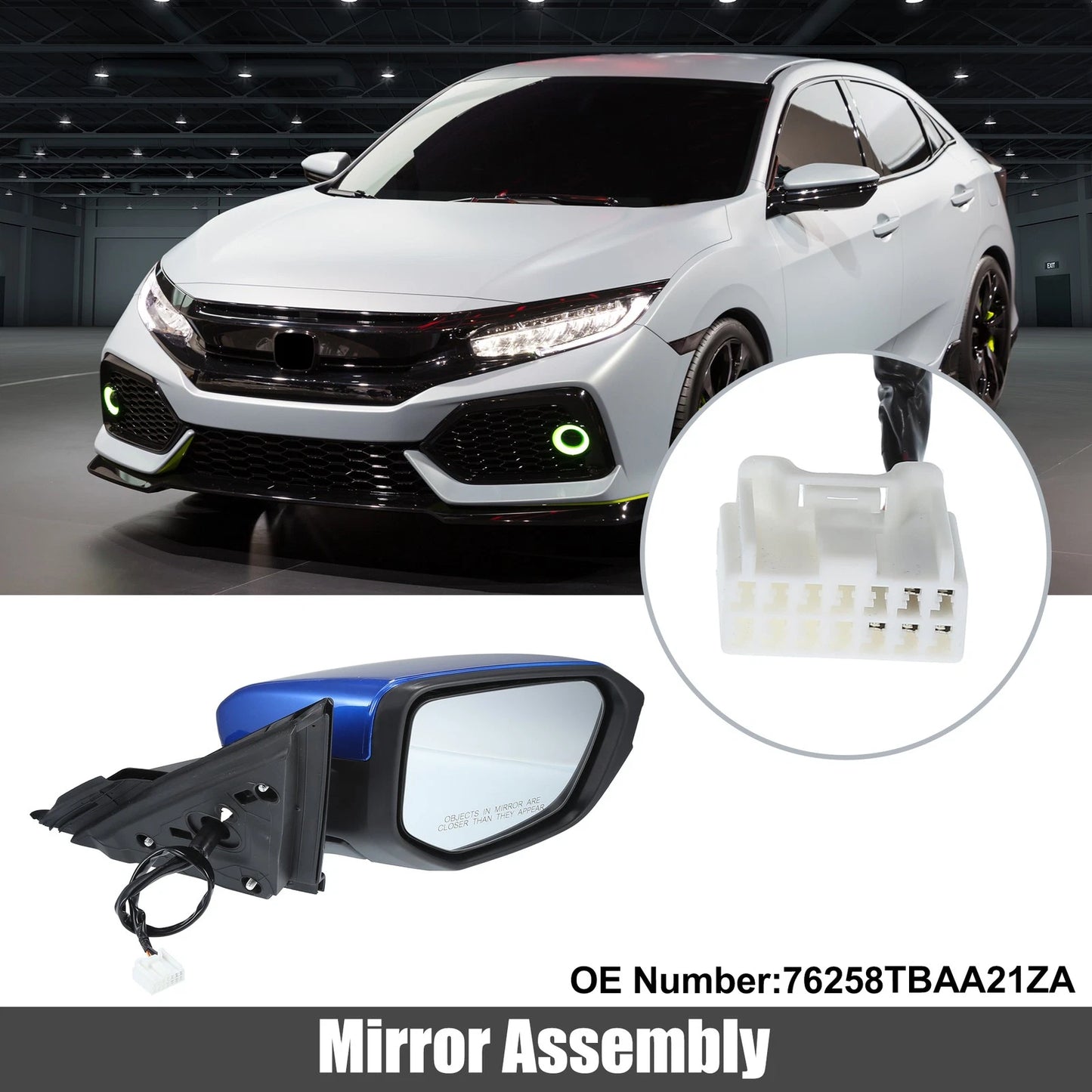 5 Pin Right Side Door Mirror Assembly Blue for Honda Civic (2016-2020)