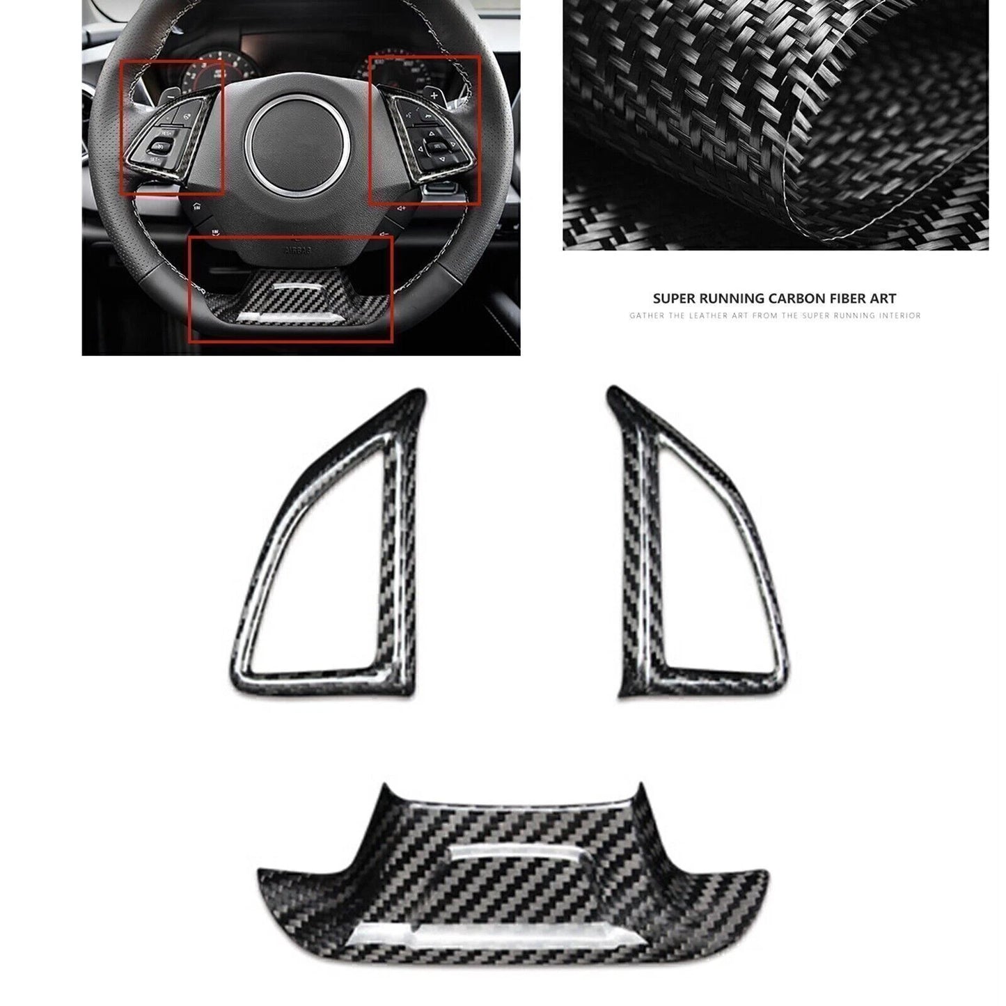 3 x Steering Wheel Covers for Chevrolet Camaro (2016-2024) Carbon