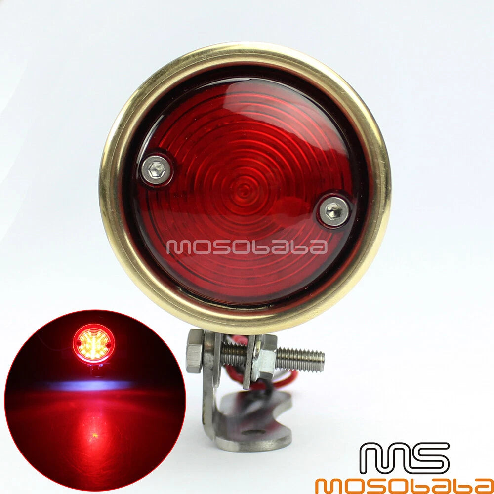 Brass LED License Brake Tail Light for Harley Chopper Bobber Cafe Racer