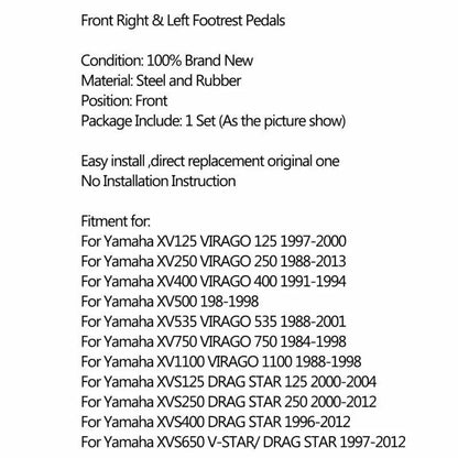 Front Footrest for Yamaha Virago XV125 XV250 XV400 (1997-2000, 1988-2013, 1991-1994)