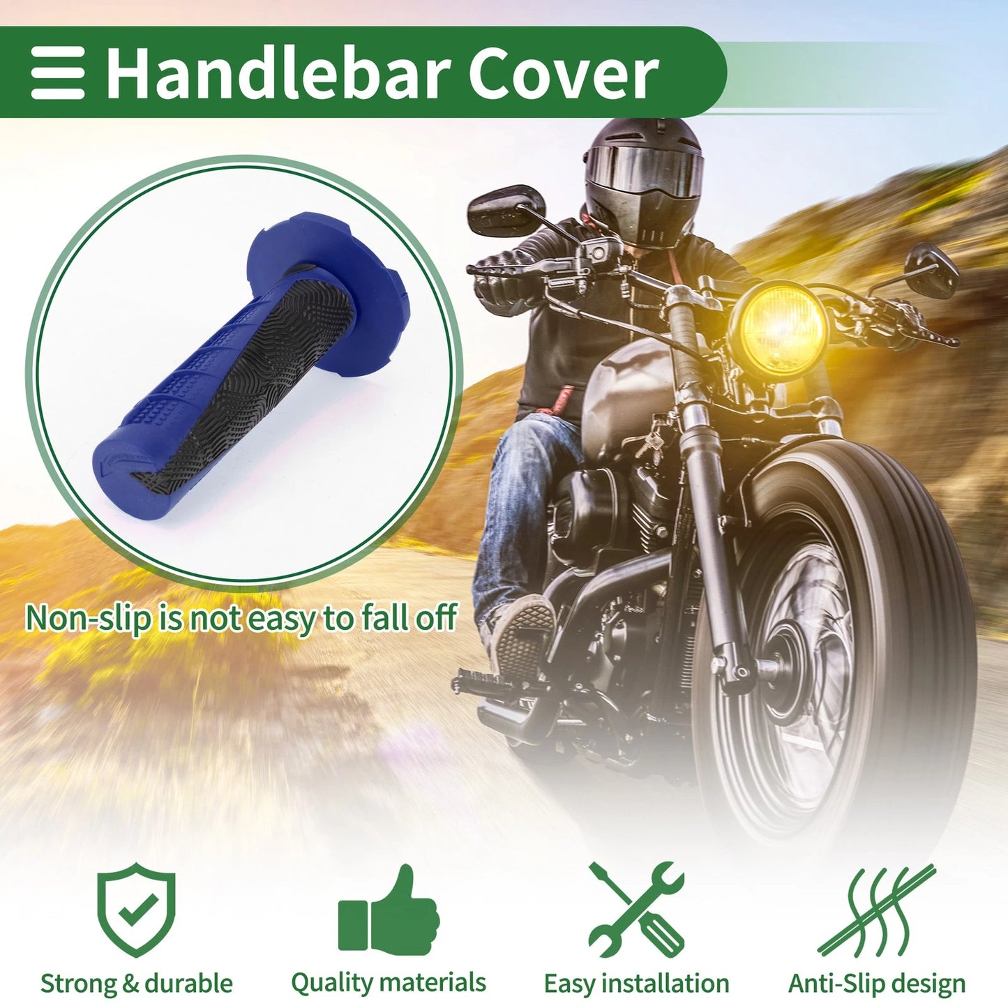 7/8 22mm Motorcycle Hand Grips Cover Kit Blue Grid Pattern for Motorcycle
