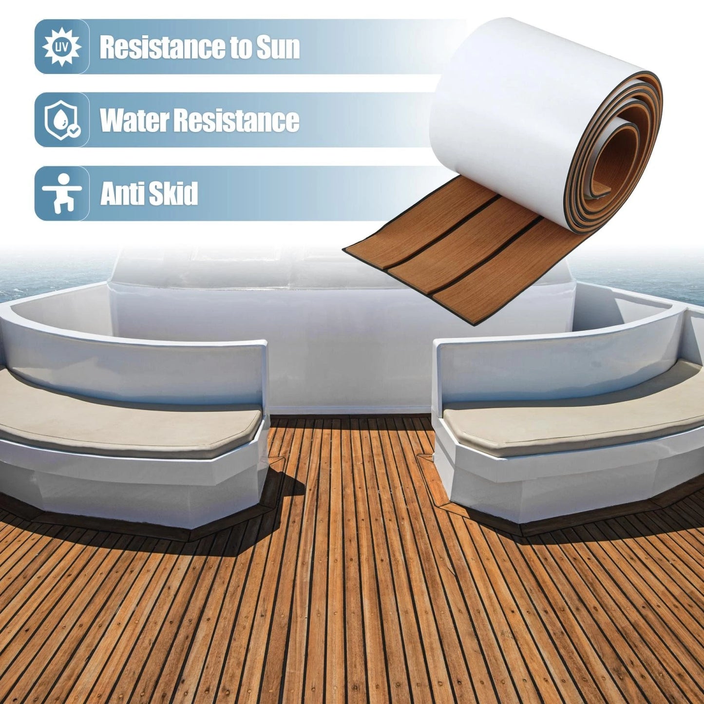 95x7 EVA Faux Teak Decking Sheet Carpet for Boat/Yacht/Marine Brown Black