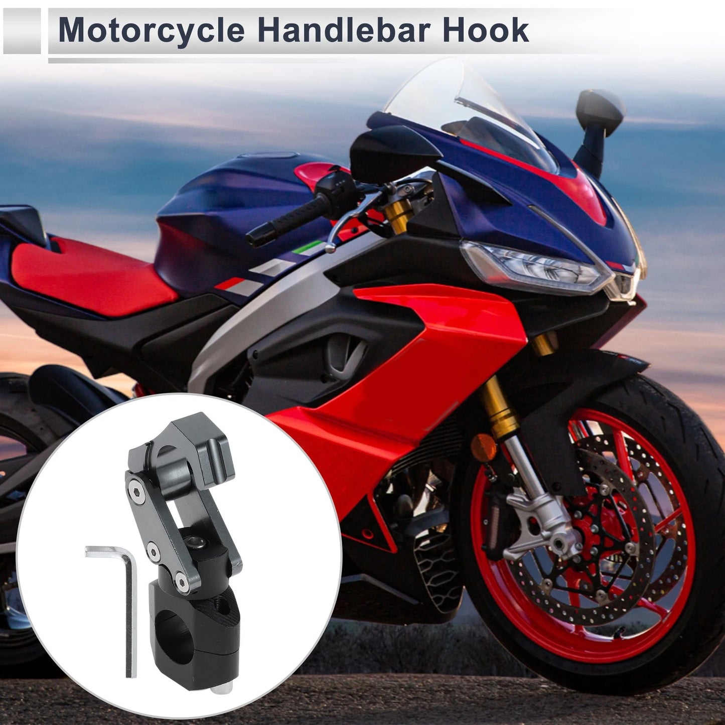 Rectangle Aluminum Alloy Motorcycle Hanging Hook Hexagon Wrench Titanium Tone