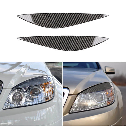 Carbon Fiber Headlight Sticker Eyelid Cover Eyebrows fits Benz C Class 2007-2011