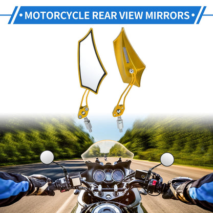 M10 M8 Motorcycle Rear View Mirrors Prismatic Shape Handlebar Mirrors Gold Tone