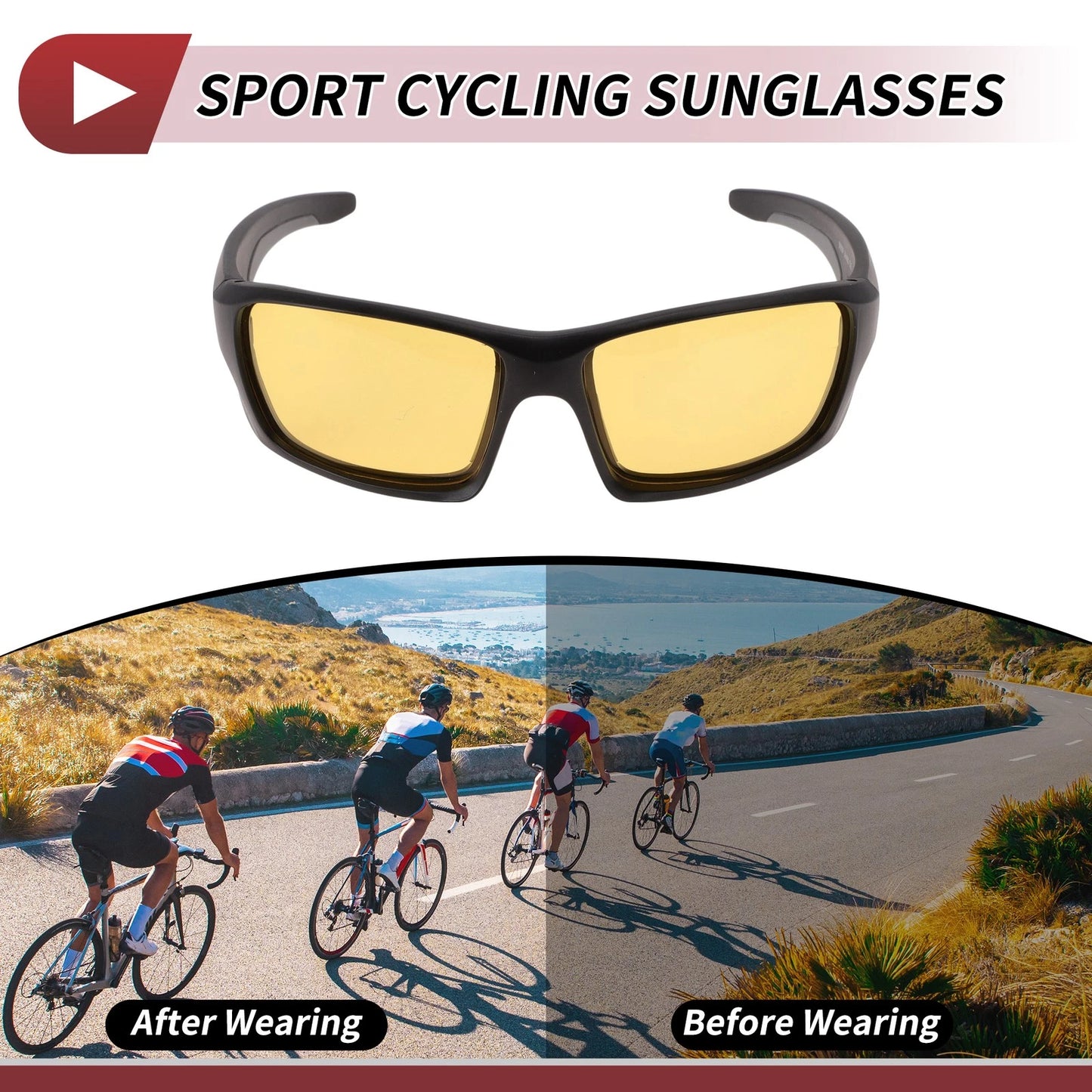 Goggles 1 Pc Motorcycle Riding Yellow Lens Black Frame Triacetyl Cellulose