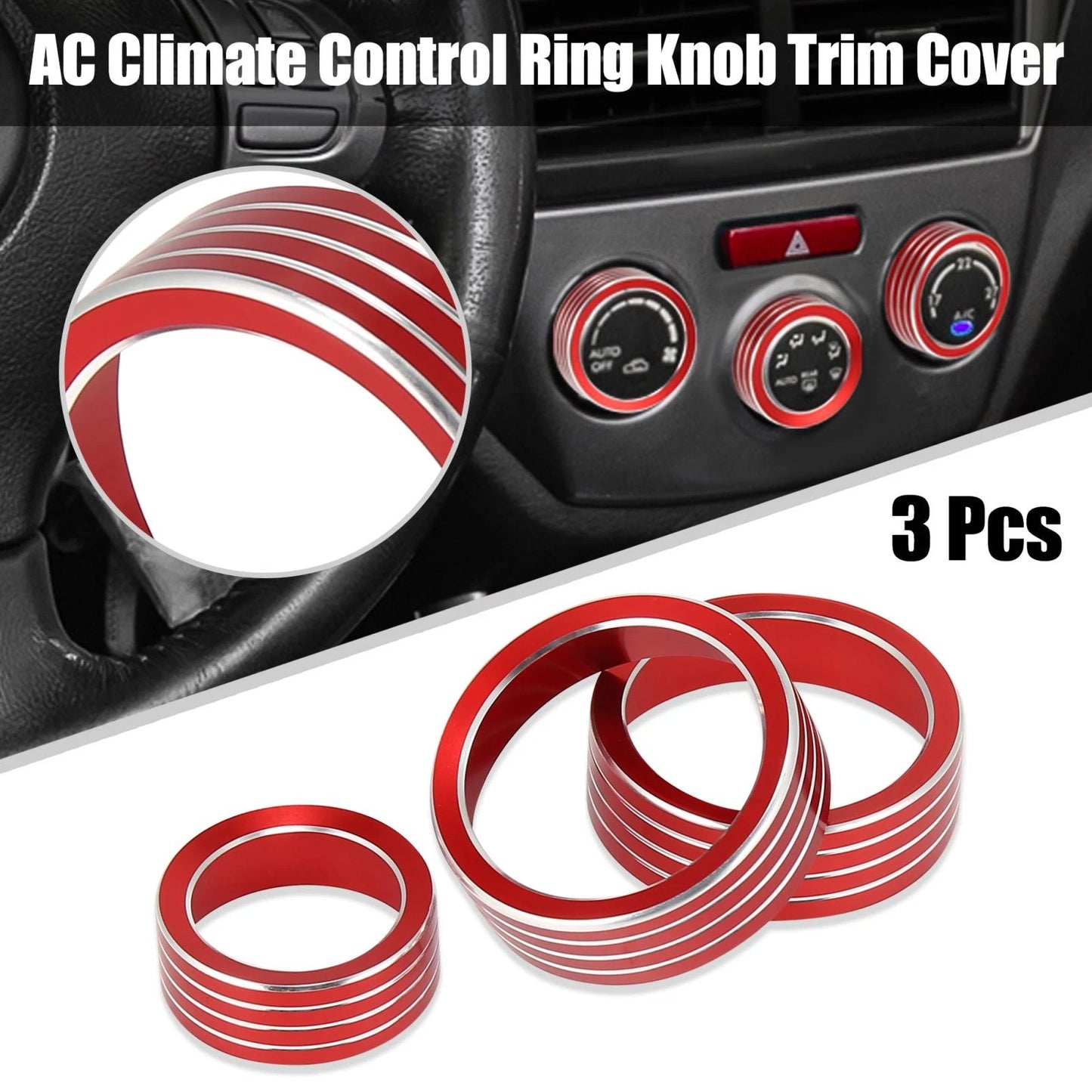 3 x Red AC Climate Control Knob Trim Covers for Subaru Forester (2019-2021)
