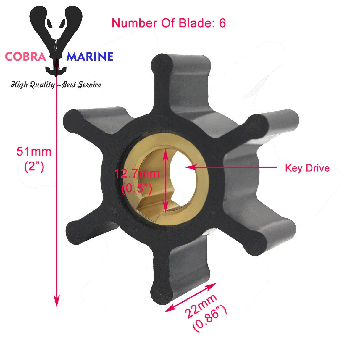 Water Pump Impeller for Jabsco 22799-0001 Kohler 250872 Yanmar (N/A)