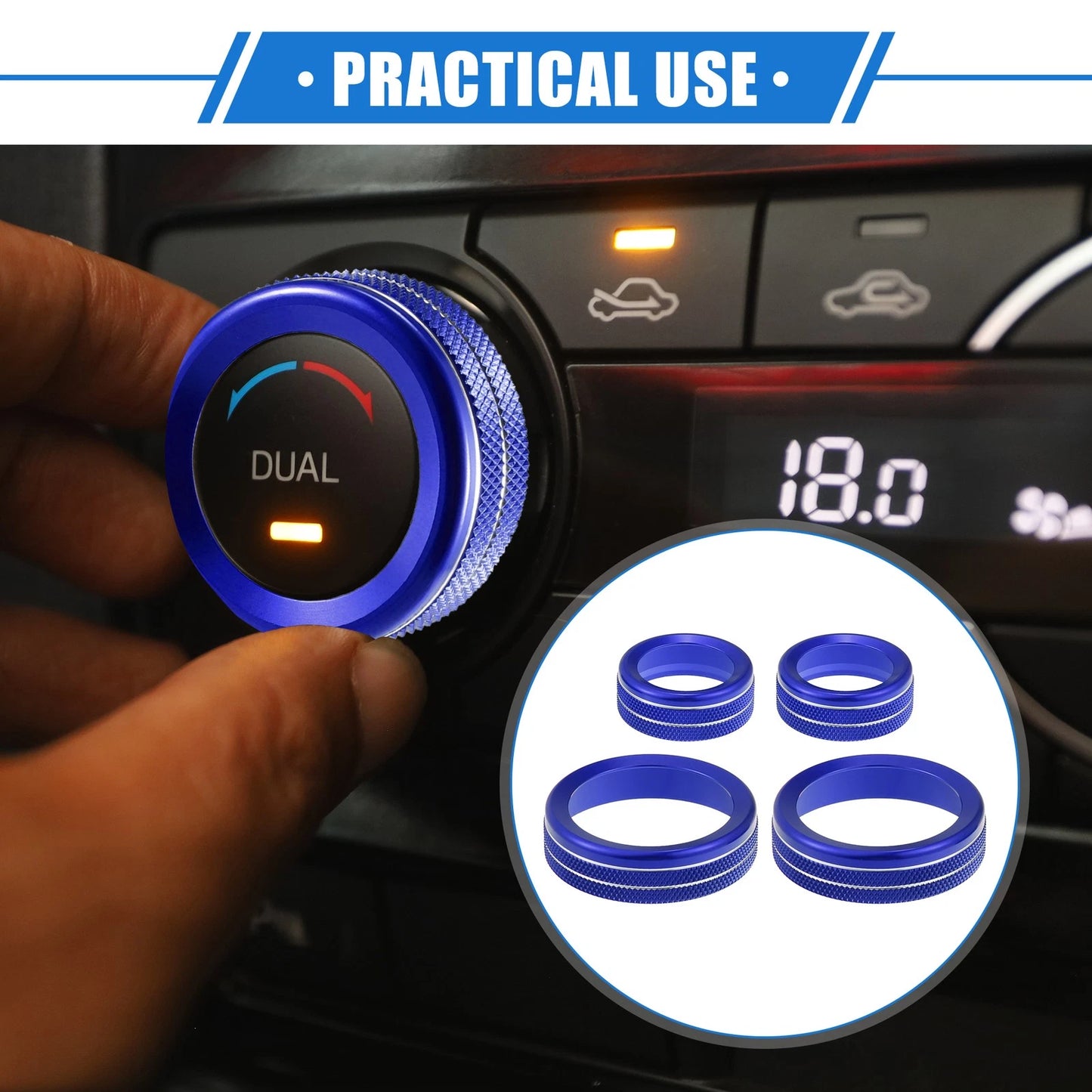 4 x AC Climate Control Knob Rings for Ford Maverick (2022-2023) Durable Blue
