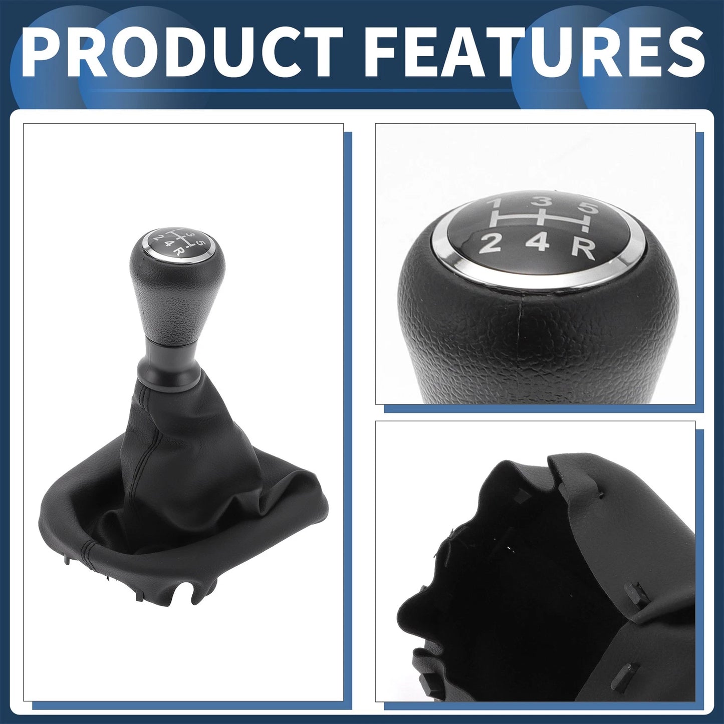 5 Speed Gear Shifter Knob & Cover for Peugeot 206 (2005-2008) Black Faux Leather