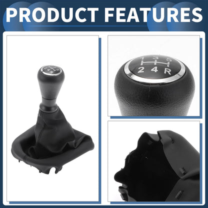 5 Speed Gear Shifter Knob & Cover for Peugeot 206 (2005-2008) Black Faux Leather