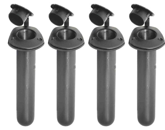 4 Fishing Rod Holders for Boats Recessed Black with Drain Holes