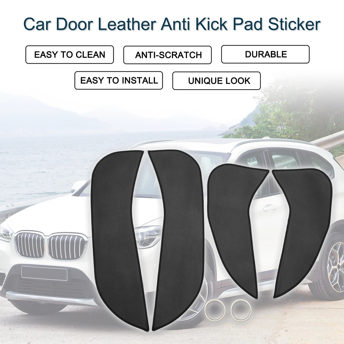 Car Door Leather Anti Kick Pad Sticker for BMW X1 (2011-2015) 1 Set Black