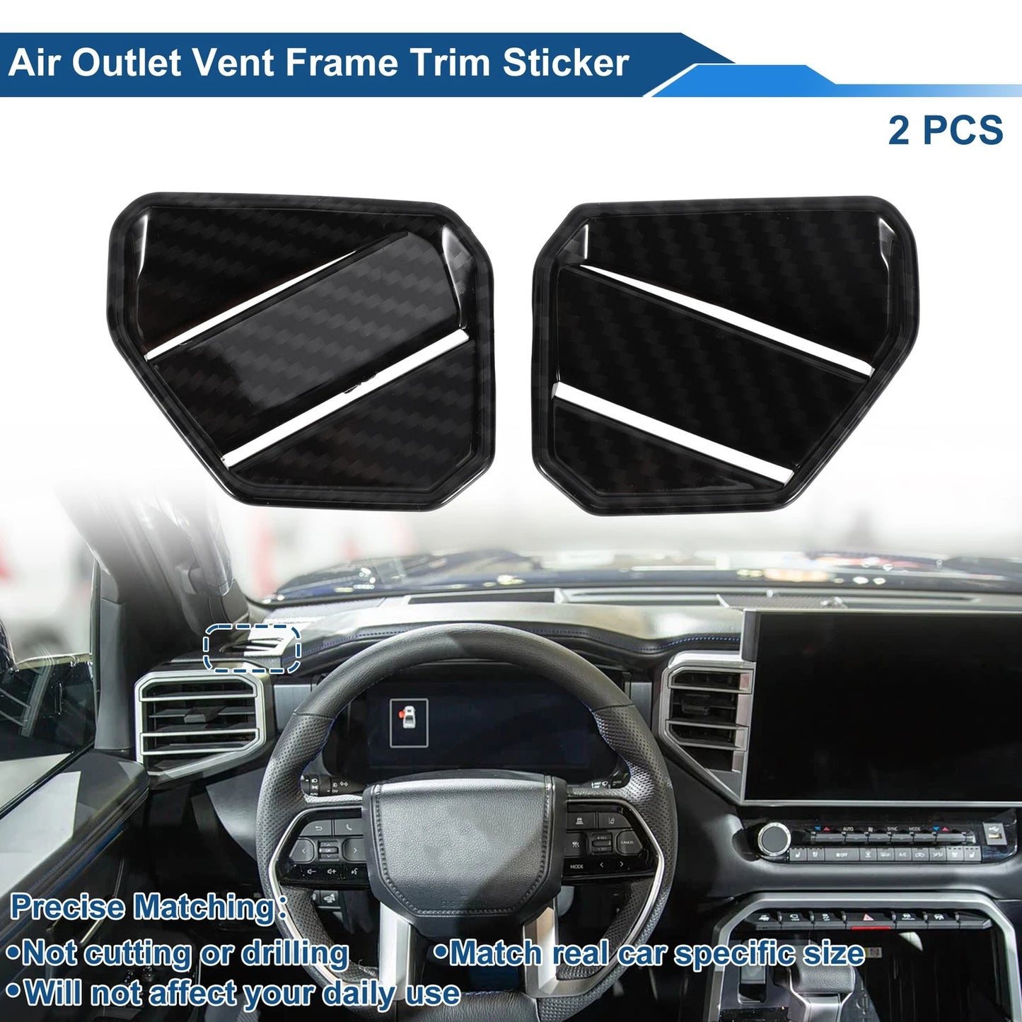 Air Condition Outlet Vent Trim Cover Frame Carbon Fiber Black for Toyota Tundra