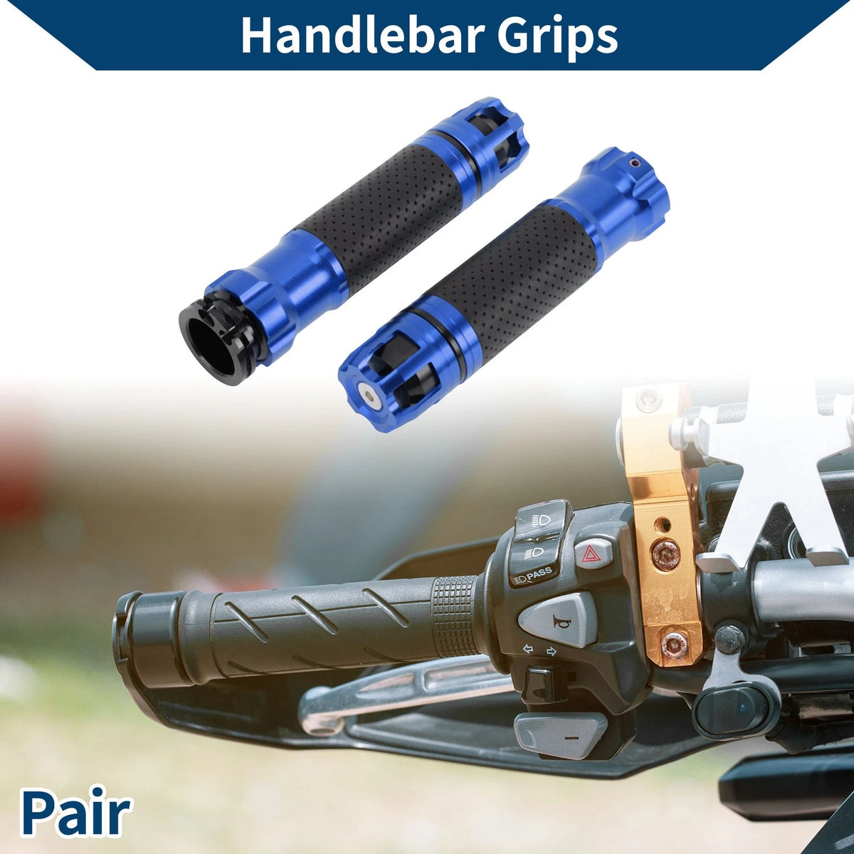 23 x 23 mm Aluminum Hand Grips Cover Blue 1 Pair for Motorcycle