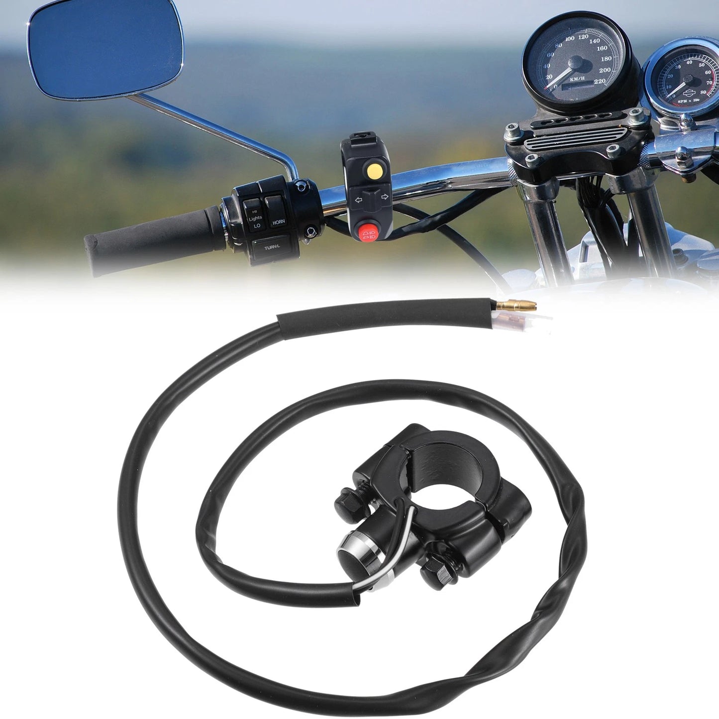 7/8" Handlebar Switch Assembly with Connector Aluminum Alloy Black for Motorcycle