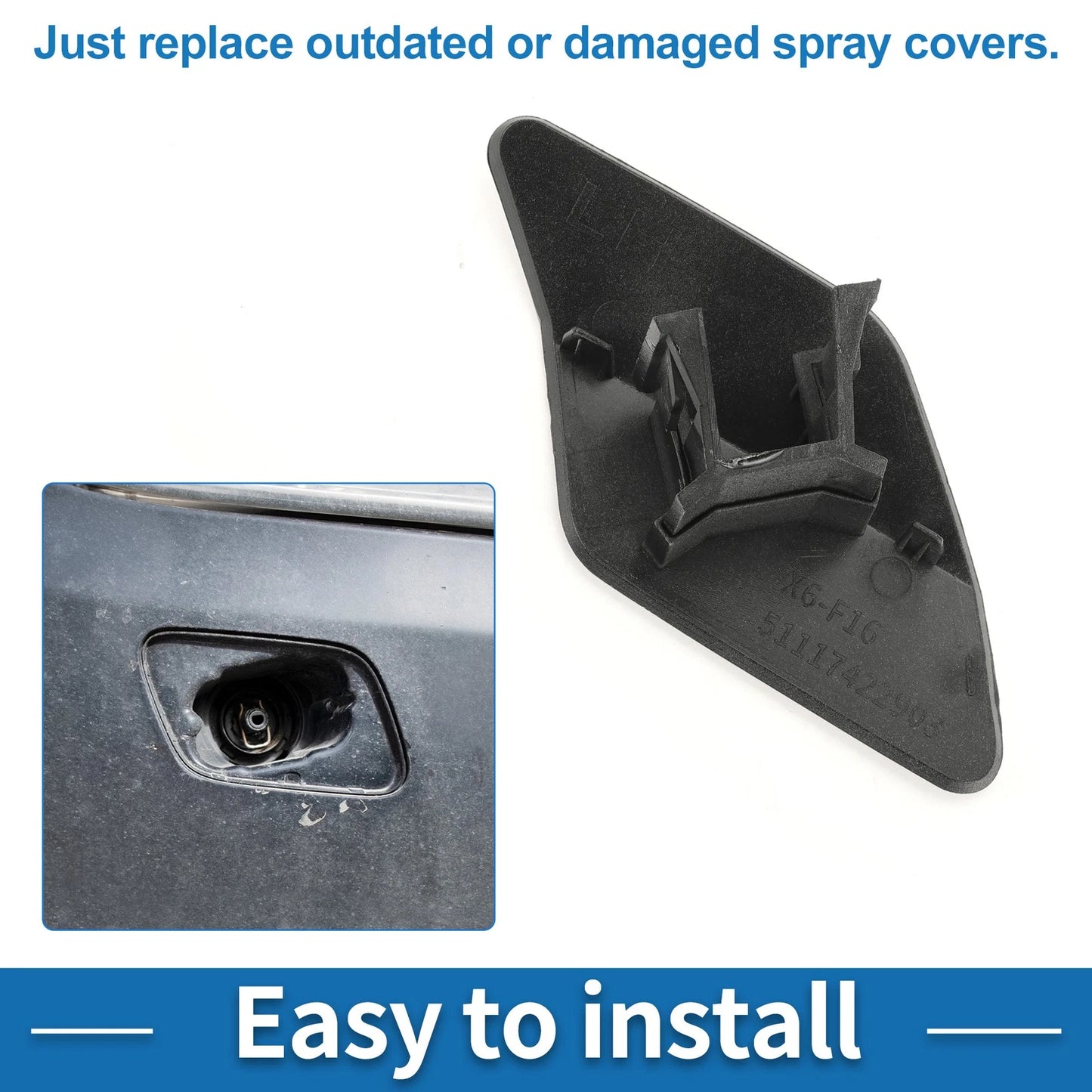 Front Left Washer Nozzle Cover for BMW X6 2015-2019 (2 x Black Caps)