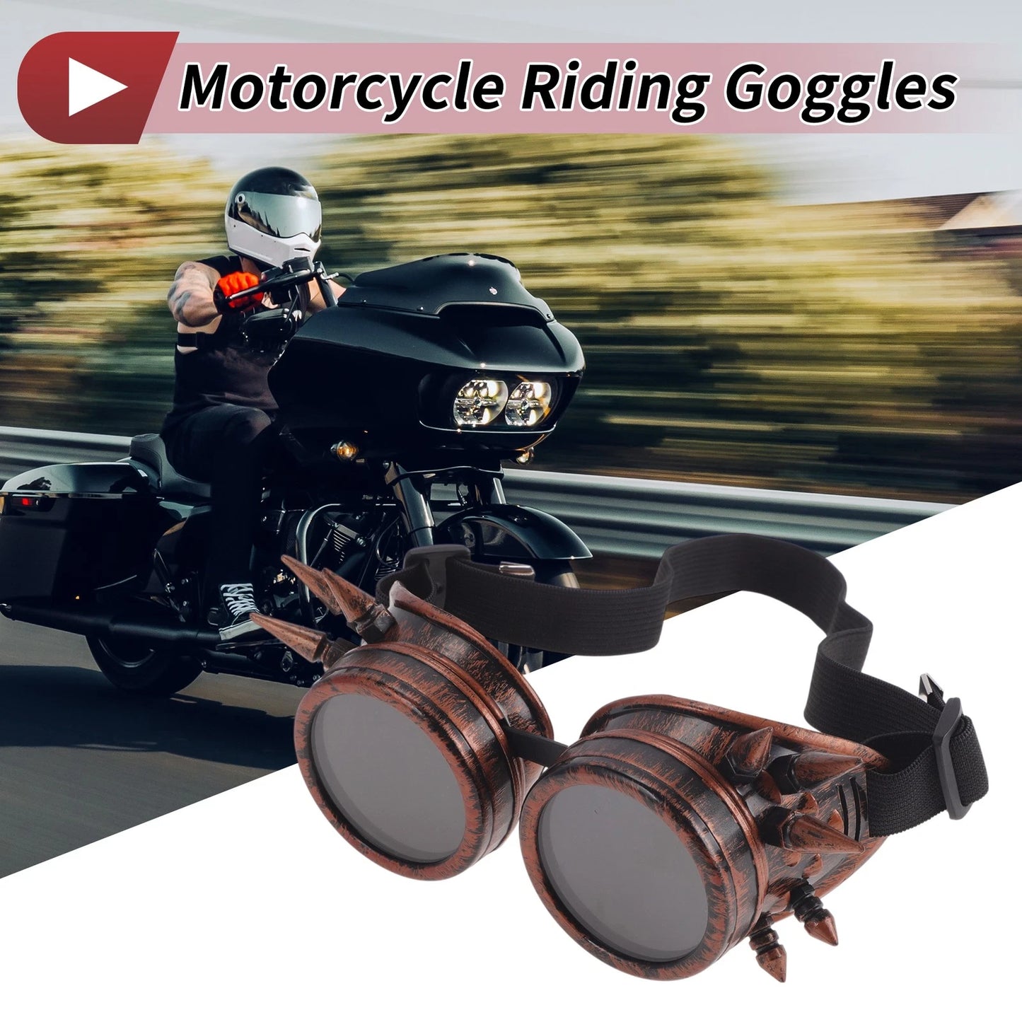 Motorcycle Riding Goggles Black Lens Red Copper Frame Glass ABS