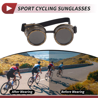 1 x Riding Goggles Black Lens Bronze Tone Frame Glass ABS for Motorcycle