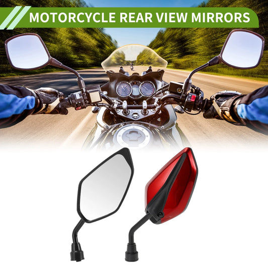 M10 1 Set Motorcycle Rear View Mirrors LeafShape RedIronPlastic for Make Model