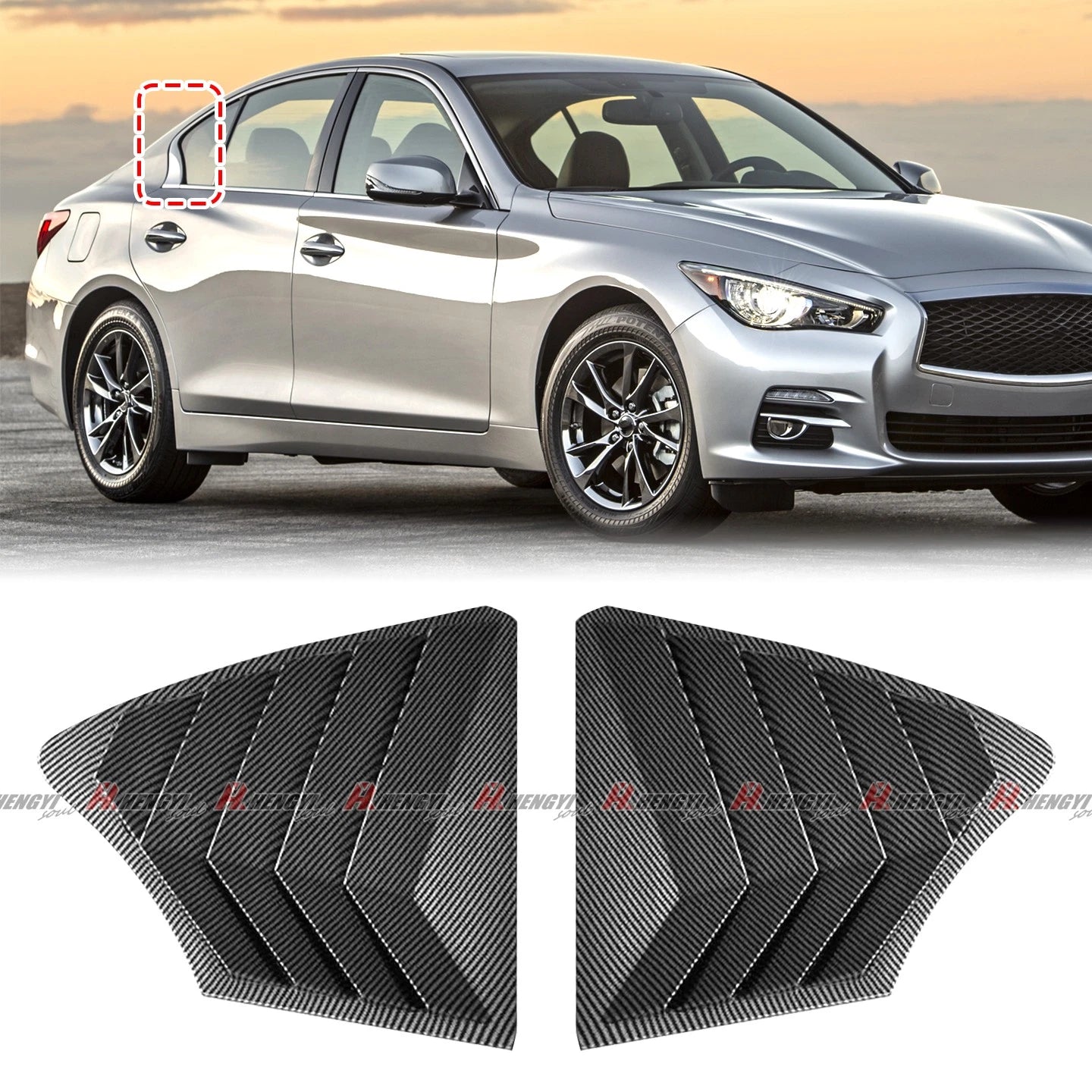 Carbon Fiber Look Side Window Louver Cover Trim for Infiniti Q50 (2014–2023)