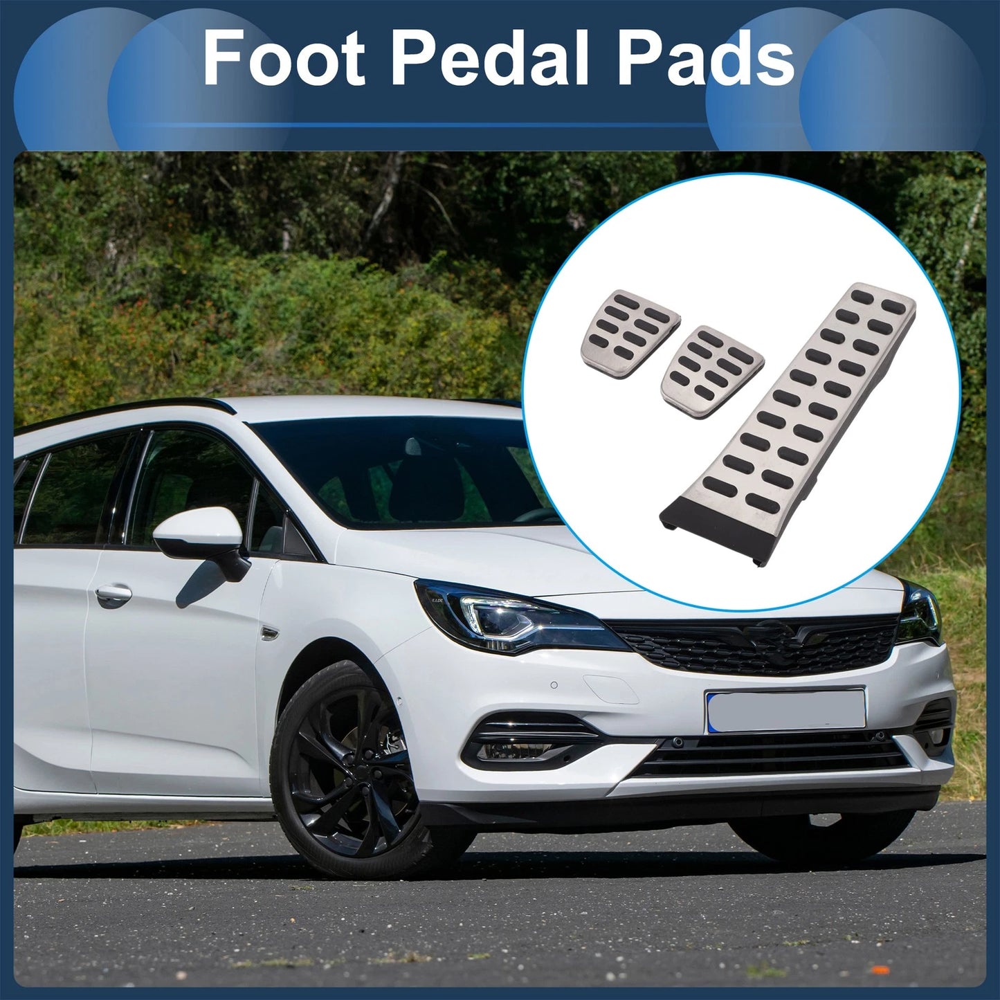 3 x Manual Foot Accelerator Pedal Covers for Kia K5 (2011-2015) Silver Tone