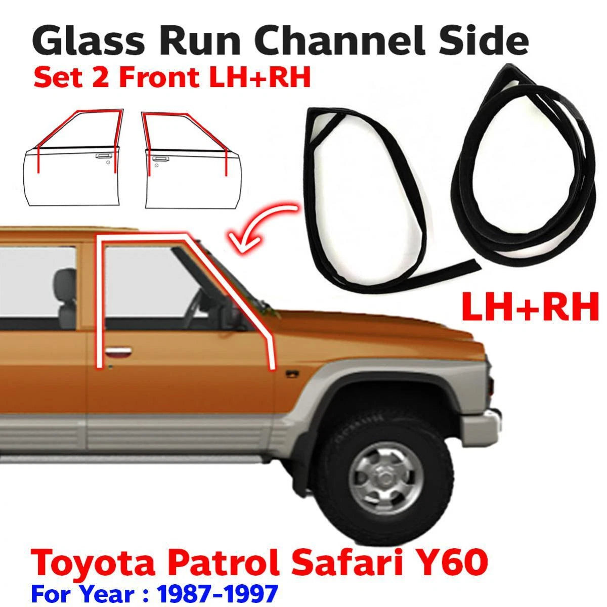 Glass Run Door Channel FL+FR Fits Datsun Nissan Patrol Safari Y60 1987-97 D09