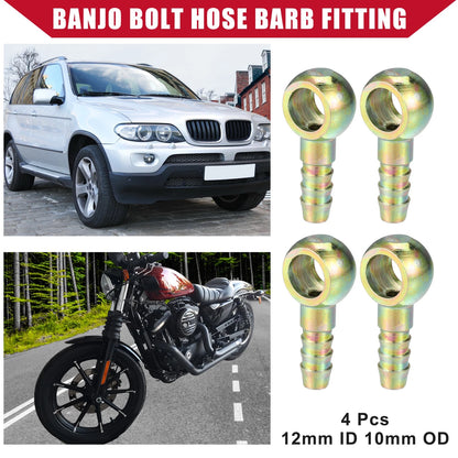 4 x Banjo Bolt Hose Barb Fitting 12mm ID 10mm OD for Car Motorcycle