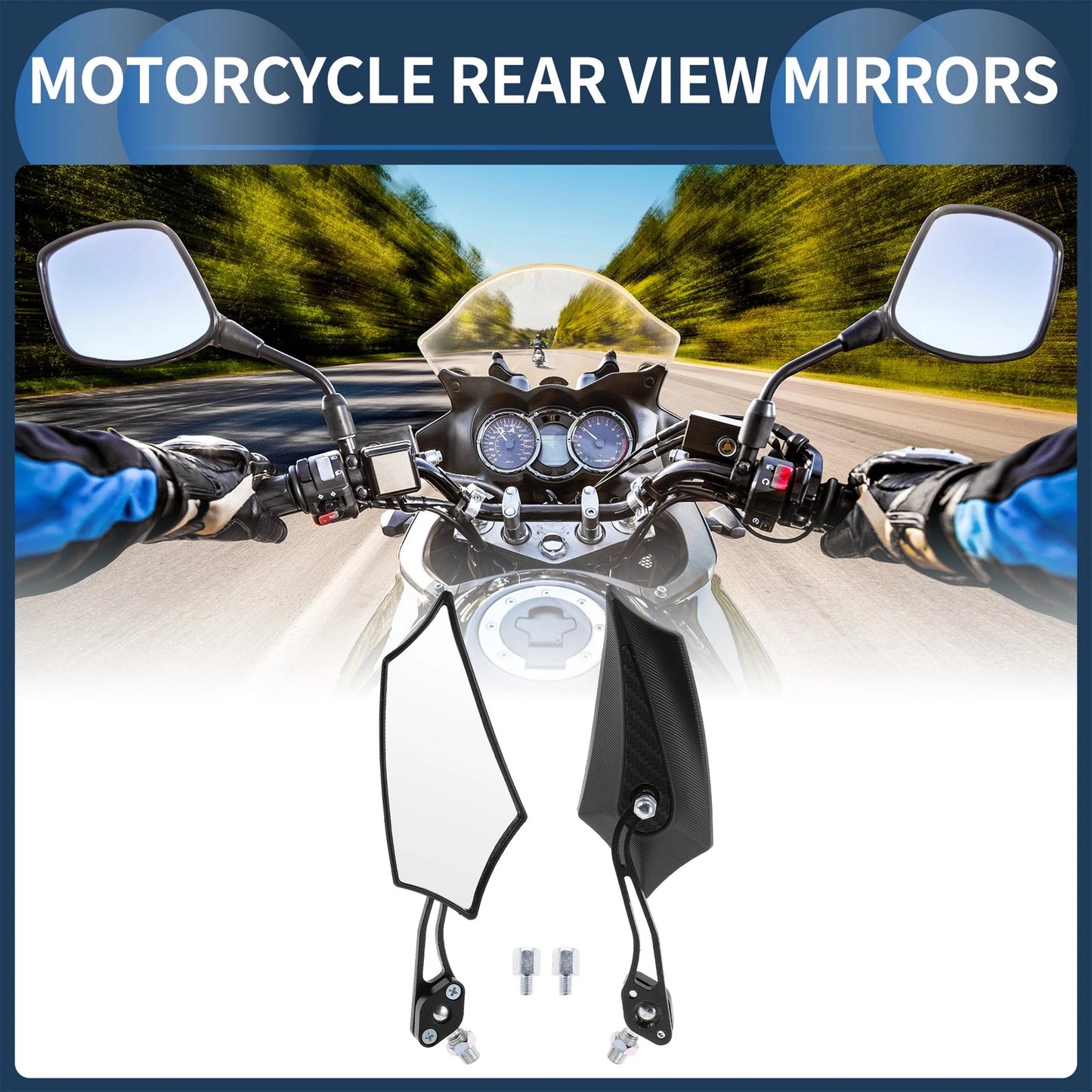 M8/M10 Rear View Mirror Handlebar Mirror Black Plastic 1 Set for Motorcycle